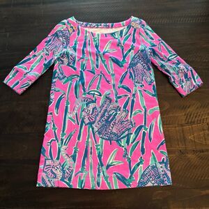 Lilly Pulitzer Girls Trunk Show Elephant Print Sophie Dress Pink Blue Girls XS